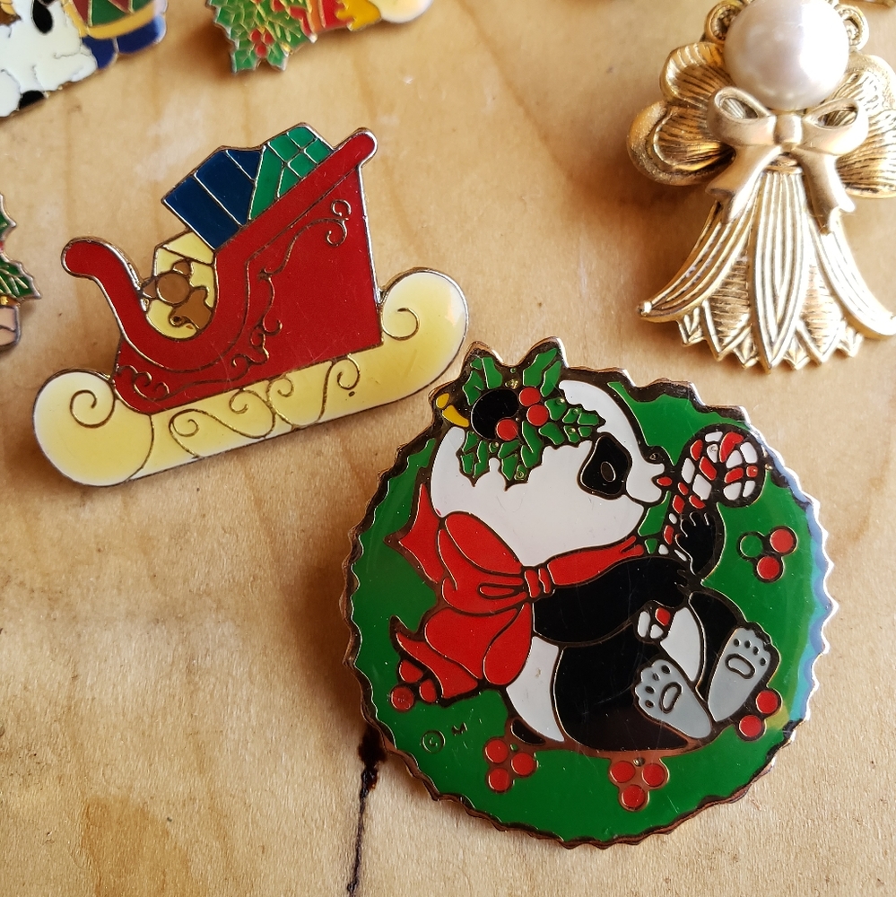 Lot of Nine Vintage Christmas Novelty Pins